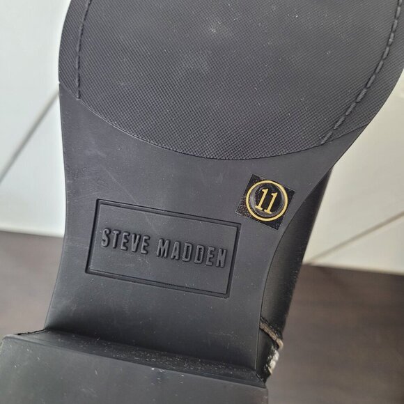 NEW Steve Madden Brixton-F Lined Black Distressed Leather Buckle Moto Boots 11 - Picture 9 of 12